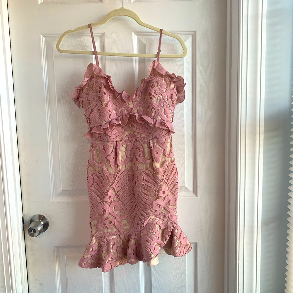 vintage lace dusty pink mini dress.